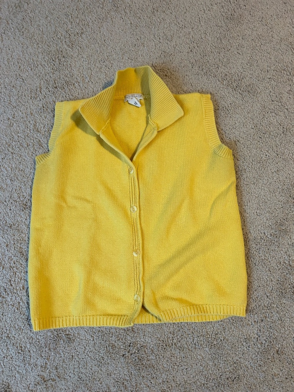 Bright Yellow Button-Front Knit Sleeveless Cardigan